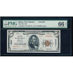 1929 $5 Belen National Bank Note PMG 66EPQ