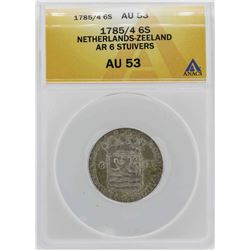 1785 Netherlands-Zeeland 6 Stuivers Coin ANACS AU53