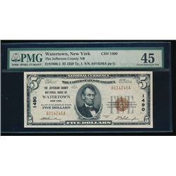 1929 $5 New York National Bank Note PMG 45
