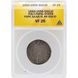 1550-1555 Italy-Papal States Giulio Pope Julius III Coin ANACS VF25