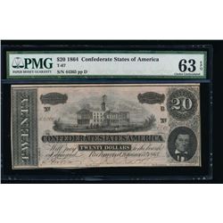 1864 $20 Confederate States of America Note PMG 63EPQ