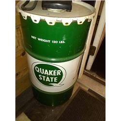 Vintage Quaker State Oil Drum, Net Wt. 120 Lbs