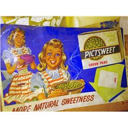 Vintage Grocery Store Sign "Pictsweet" Frozen Green Peas
