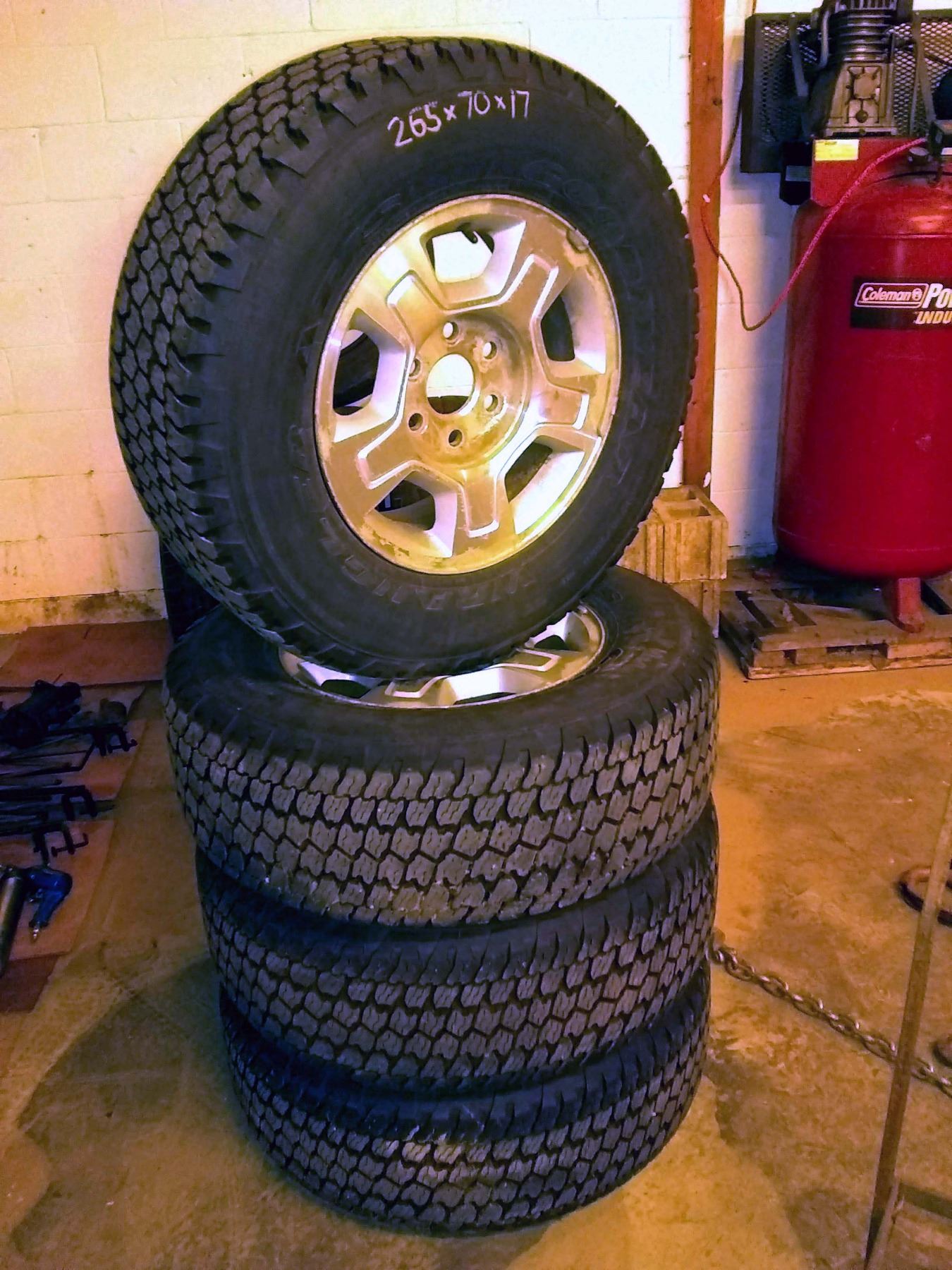 Set of LikeNew Wrangler 265 70r17 Tires on Rims