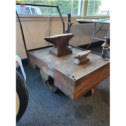 SMALL ANTIQUE RARE SIZE  FEED STORE CART W STEEL WHEELS
