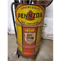 Pennzoil Safe Lubrication Small Drum, on Wheeled Cart with Hinged Lid