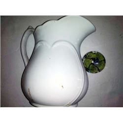 Large Antique Ironstone Pitcher, and Vintage Glass Marble Paper Weight