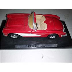 1959 Red Corvette Convertible 1/24 Scale Die Cast Model on Display Stand