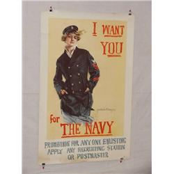  American WWI Poster, "I Want You For the Navy et