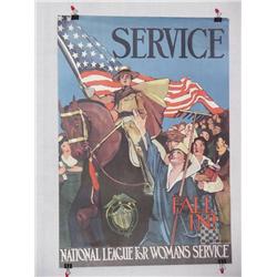  American WWI Poster, "Service Fall In!  National