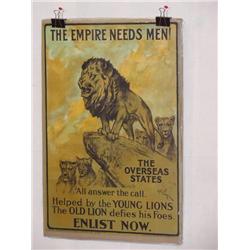  British WWI Poster, "The Empire Needs Men!  The 