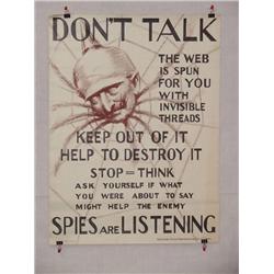  American WWI Poster, "Don't Talk etc. – Spies ar