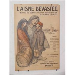  French WWI Poster, "L'Aisne Devastee etc.", Arti