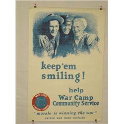  American WWI Poster, "Keep ‘Em Smiling!  Help Wa