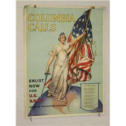  American WWI Poster, "Columbia Calls Enlist Now 