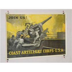  American WWI Poster, "Join Us!  Coast Artillery 