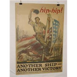  American WWI Poster, "Hip-Hip!  Another Ship Ano