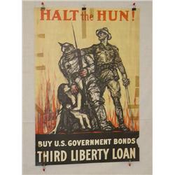  American WWI Poster, "Halt the Hun!  Buy U.S. Go