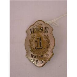 HAND STAMPED HOSE #1 WHITMAN MA FIRE DEPT. BREAST