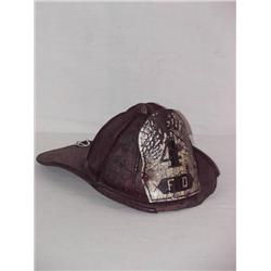 RED PAINTED LEATHER CAIRNS and BROS. FIRE HELMET 