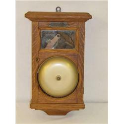 GAMEWELL OAK CASED EXCELLSIOR GONG W/ 6in.  BRASS