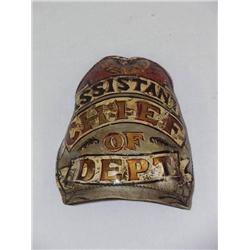 6in.  HAND PAINTED LEATHER FIRE HELMET FRONT SHIE