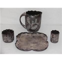 4 PC. SILVER PLATED FIRE PRESENTATION WATER SET B