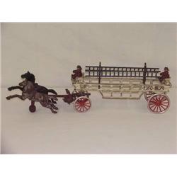 27in.  HUBLEY CAST IRON 2 HORSE DRAWN LADDER TRUC