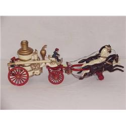 23in.  CAST IRON HORSE DRAWN STEAMER W/ DRIVER an