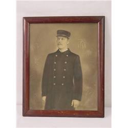 FRAMED CHARCOAL DRAWING OF FIREMAN IN UNIFORM W/ 