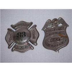 (2) FIREMANS BREAST BADGES: U.F.D. FIRE WARDEN an