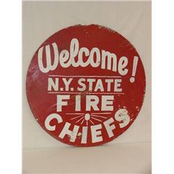44in.  ROUND PAINTED WOODEN SIGN in. WELCOME NY S