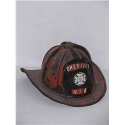CAIRNS RED LEATHER FIRE HELMET  - SHEFFIELD VFD O