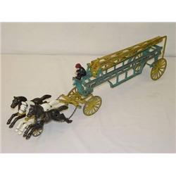 25in.  HUBLEY CAST IRON 3 HORSE DRAWN WATER TOWER