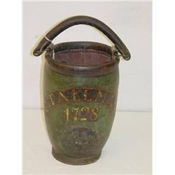13in.  PAINTED GREEN LEATHER FIRE BUCKET W/ PAINT
