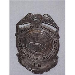 SHIELD SHAPED FIREMENS BREAST BADGE: BELCHERTOWN 