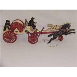 21in.  CAST IRON HORSE DRAWN HOSE REEL W/ DRIVER 