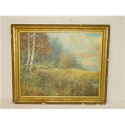  20TH CENT. OIL ON CANVAS OF MEADOW LANDSCAPE W/ 