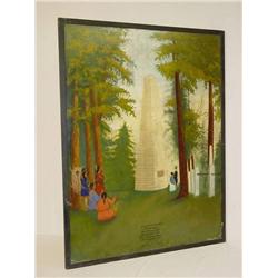  FOLK ART OIL ON ARTIST BOARD LOGANS MONUMENT IN 