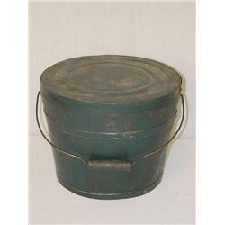  19TH CENT. PAINTED SUGAR BUCKET W/ LID IN OLD BL