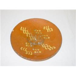  11 1/2 PA REDWARE PLATE W/ YELLOW SLIP DECORATIO