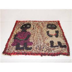  20TH CENT. FOLKY FIGURAL HOOKED RUG W/ BLACK CHI