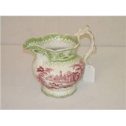 8 3/4 BI-COLOR STAFFORDSHIRE PITCHER IN RED & GR