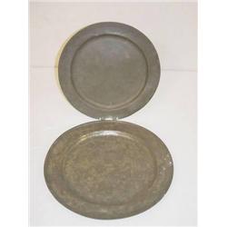  LOT (2) EARLY PEWTER CHARGERS (13 1/4 & 14 3/4)