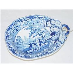  6 1/2 BLUE STAFFORDSHIRE RELISH DISH W/ OPEN HAN