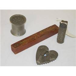  LOT (4) 19TH CENT. ITEMS: PEWTER SANDER, SMALL T