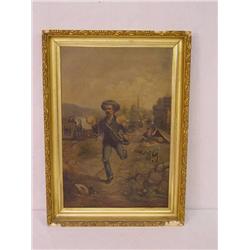  19TH CENT. OIL ON CANVAS OF MAN STEALING BREAD F