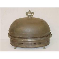  EARLY TIN DOMED MEAT SERVER - WEAR & LOSSES;  