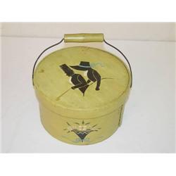  9 3/4 PAINTED ROUND PANTRY BOX W/ BAIL HANDLE-MU