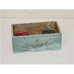  EARLY 20TH CENT. PAINTED GAME PC. BOX W/ CHECKER